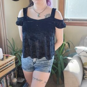 Velvet Black Cold Shoulder Flowy Top Size XS